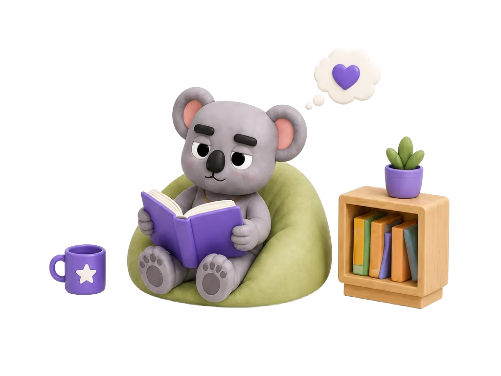 Koala die een boek leest