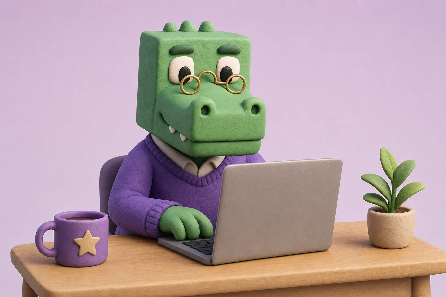 Krokodil achter een laptop met dashboard